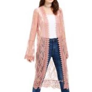 Polly and Esther Pink Lace Bell Sleeve Kimono Duster